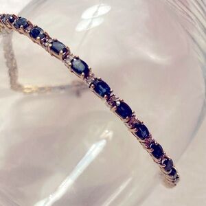 Genuine Sapphire & Diamond 14K Yellow Gold Tennis Bracelet 7.75" VINTAGE 1990's